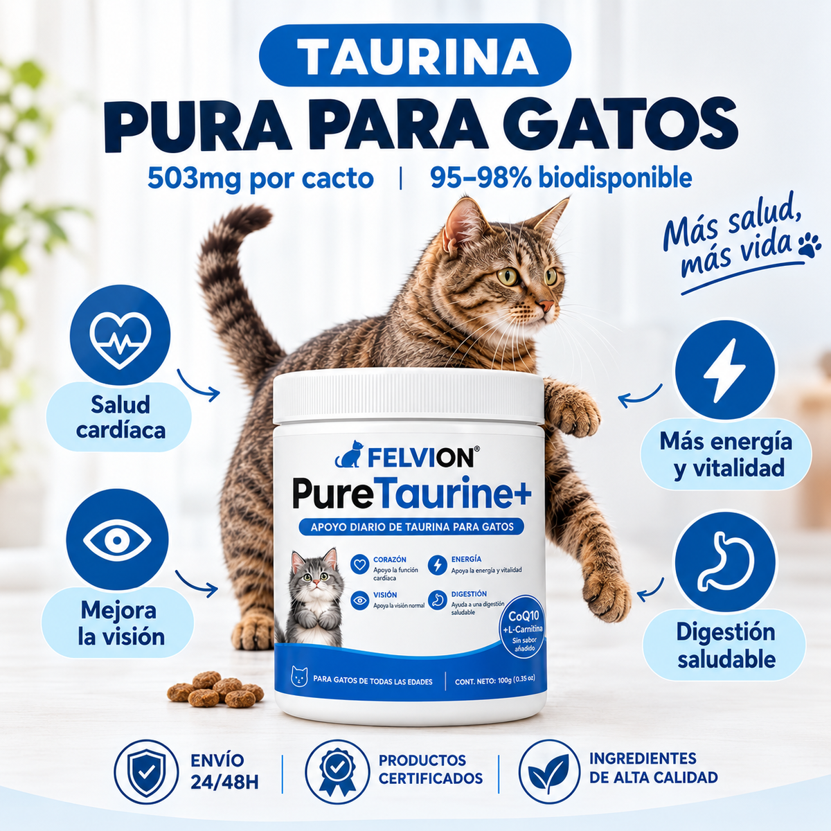 Taurina Felvion® | Cuida el corazón y la visión de tu gato
